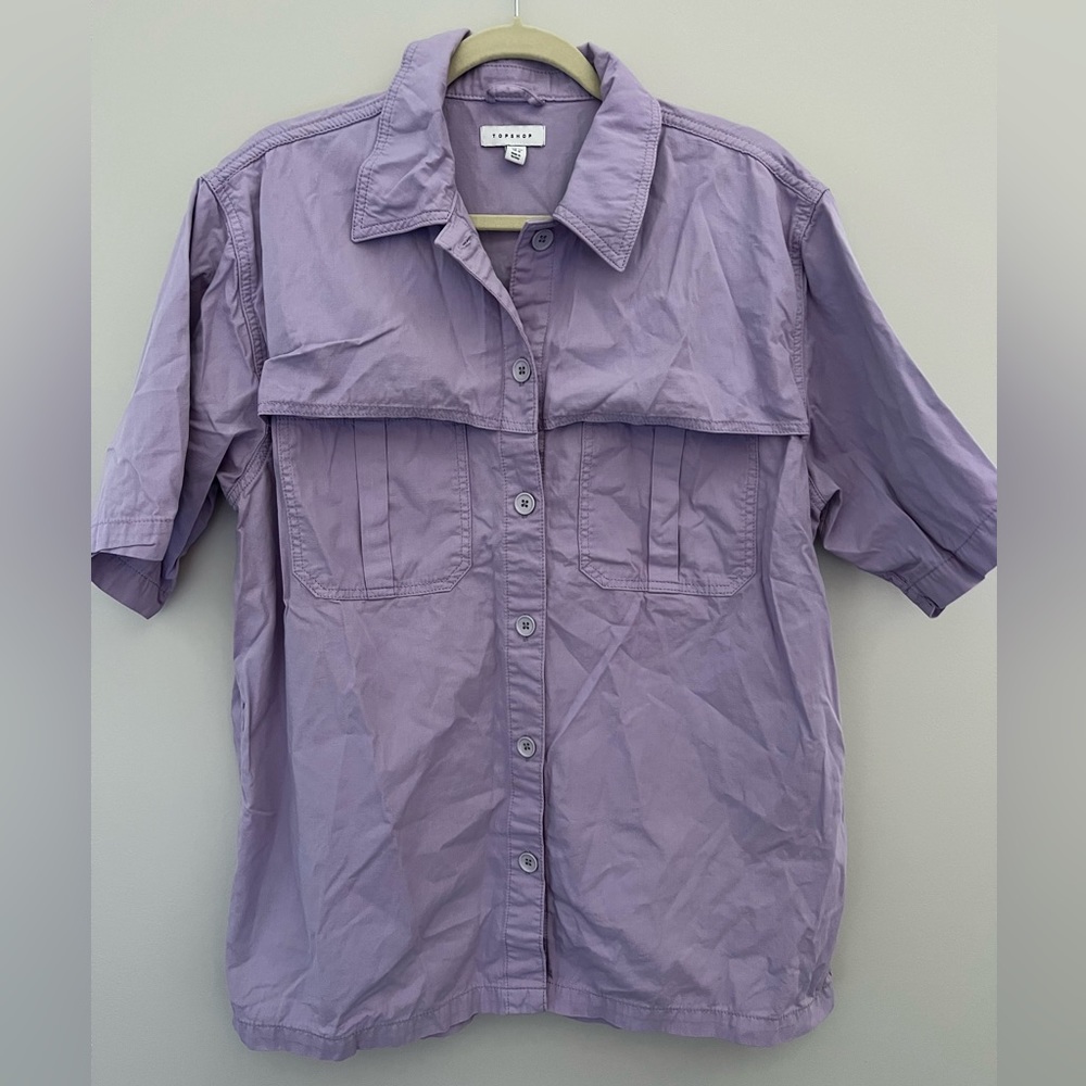 Topshop Lilac Oversized Utility Short Sleeve Shirt Size 12 - Picture 5 of 8